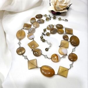 Genuine Natural Stone Beads 925 Silver Double Strand Necklace.